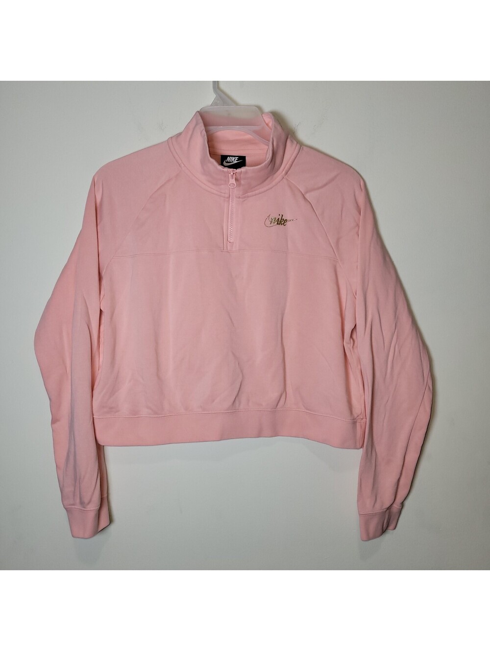 Nike Women's Pink 1/4 Zip Pullover Sweatshirt Activewear Cropped Top Size L